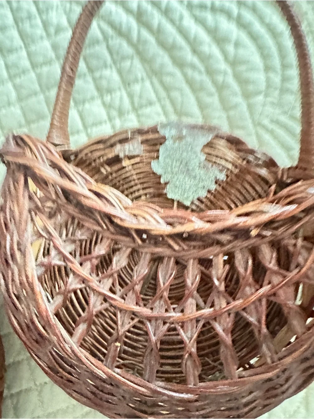 Vintage wicker rattan wall pocket baskets set of 2
